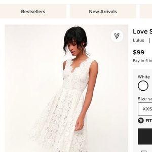 NWT Lulus “Love Swept” white lace dress.
